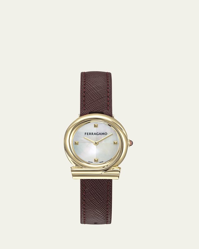 Gancini Twisted 28MM IP Yellow Gold Mother of Pearl Watch